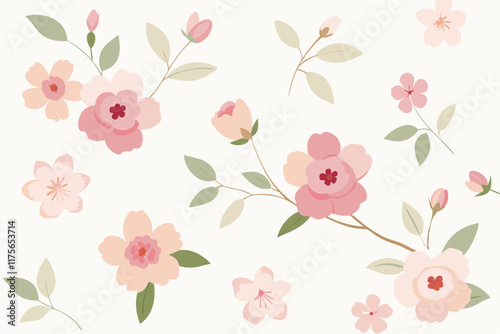 Pink Blossom Floral Design Elements Pretty Spring Flowers and Branches