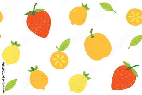 Vibrant Strawberry Lemon Fruit Pattern Summer Design Illustration