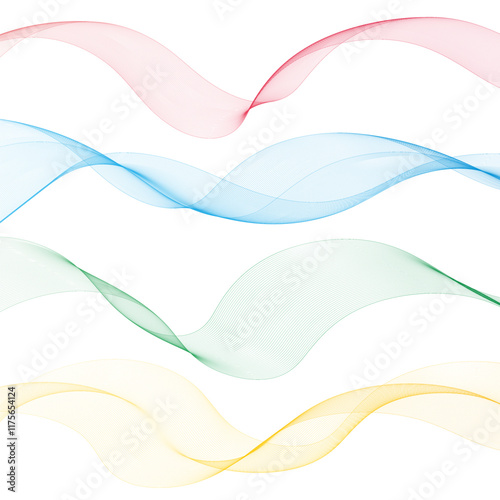 Set of abstract colored waves. Red, green, blue and yellow waves. Eps 10