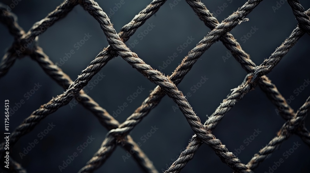A close-up of a crisscross pattern made from thick ropes, creating a textured visual effect. A close-up of a crisscross pattern made from thick ropes, creating a textured visual effect.