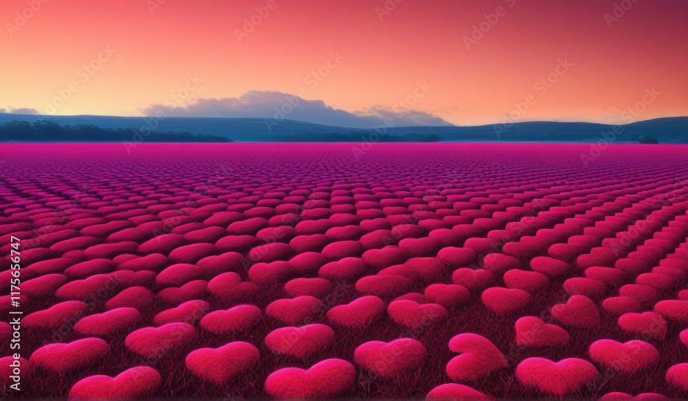 Obraz premium A surreal landscape of endless hearts stretching