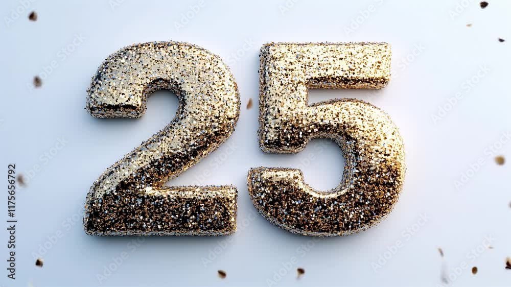 Célébration du 25ème anniversaire. Texte avec des paillettes dorées.