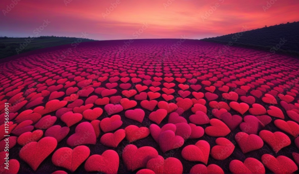 Fototapeta premium A surreal landscape of endless hearts stretching
