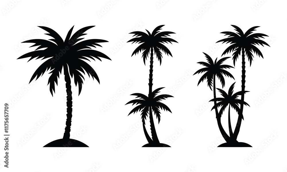 palm trees silhouettes set palm trees silhouettes set