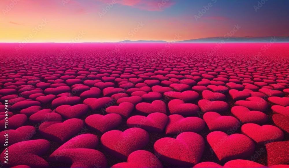 Fototapeta premium A surreal landscape of endless hearts stretching