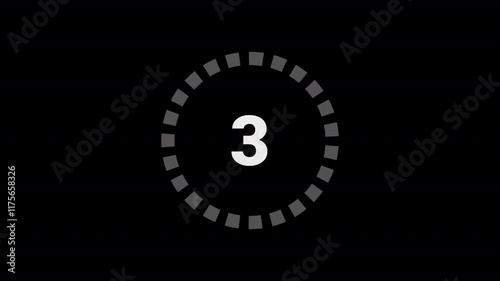 3 seconds countdown timer from 3 to 0 with transparent background , circle countdown timer with alpha channel in 4k.
