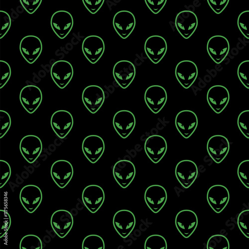 Alien icon isolated seamless pattern on black background