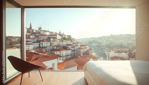 Breathtaking City View from Modern Bedroom Window