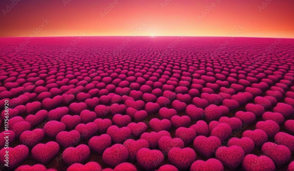 Fototapeta premium A surreal landscape of endless hearts stretching