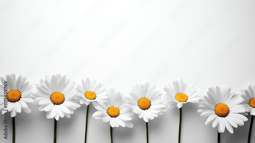 Obraz premium Daisies line a white background elegantly.