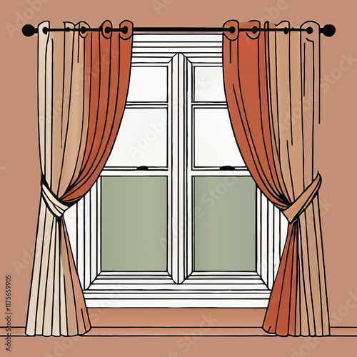 interior window with curtains cartoon vector