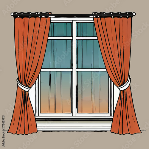 window with curtains cartoon vector