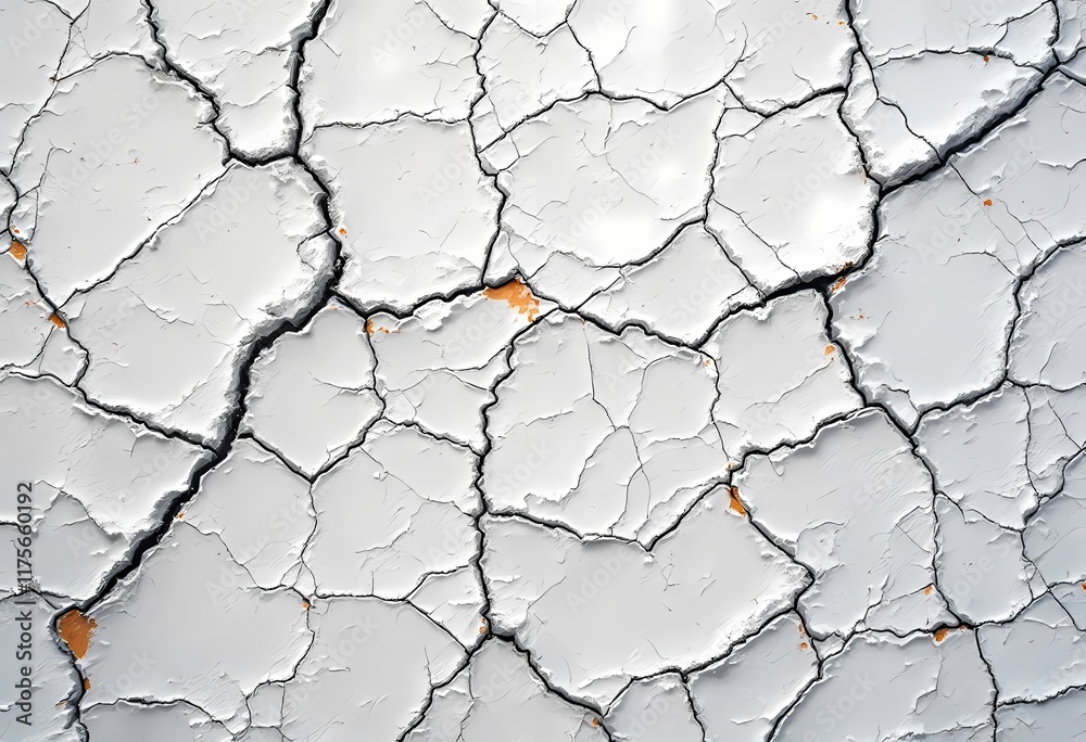 Fototapeta premium Cracked Earth Surface with Glowing Lava in Volcanic Background