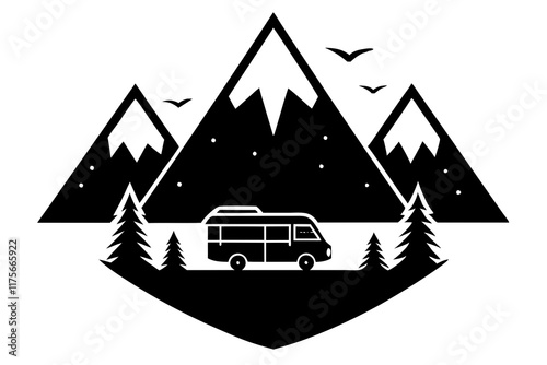 Travel to mountains composition isolated vector silhouette