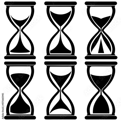 Black and White Hourglass Icons set design