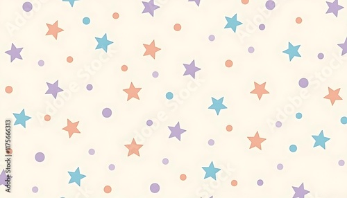 seamless pattern of pastel stars and dots on a cream background