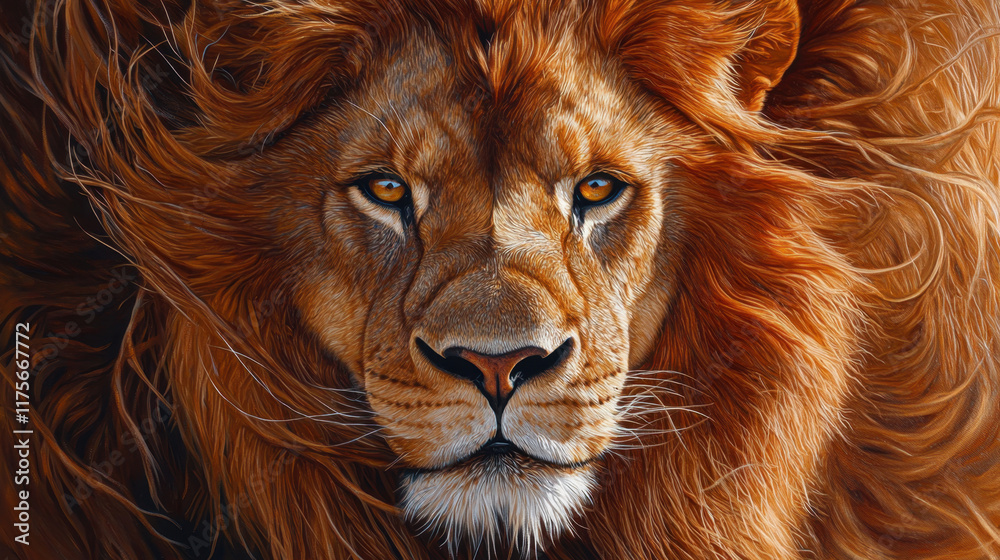 Naklejka premium Majestic lion with vibrant, flowing mane.