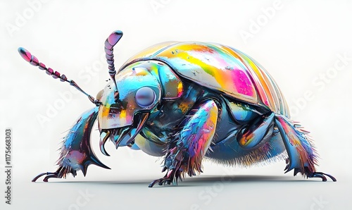 Vibrant iridescent beetle 3D render.