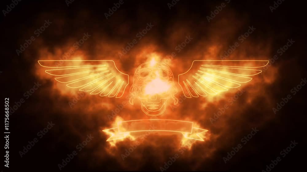 skull wing logo burning fire effect green screen background