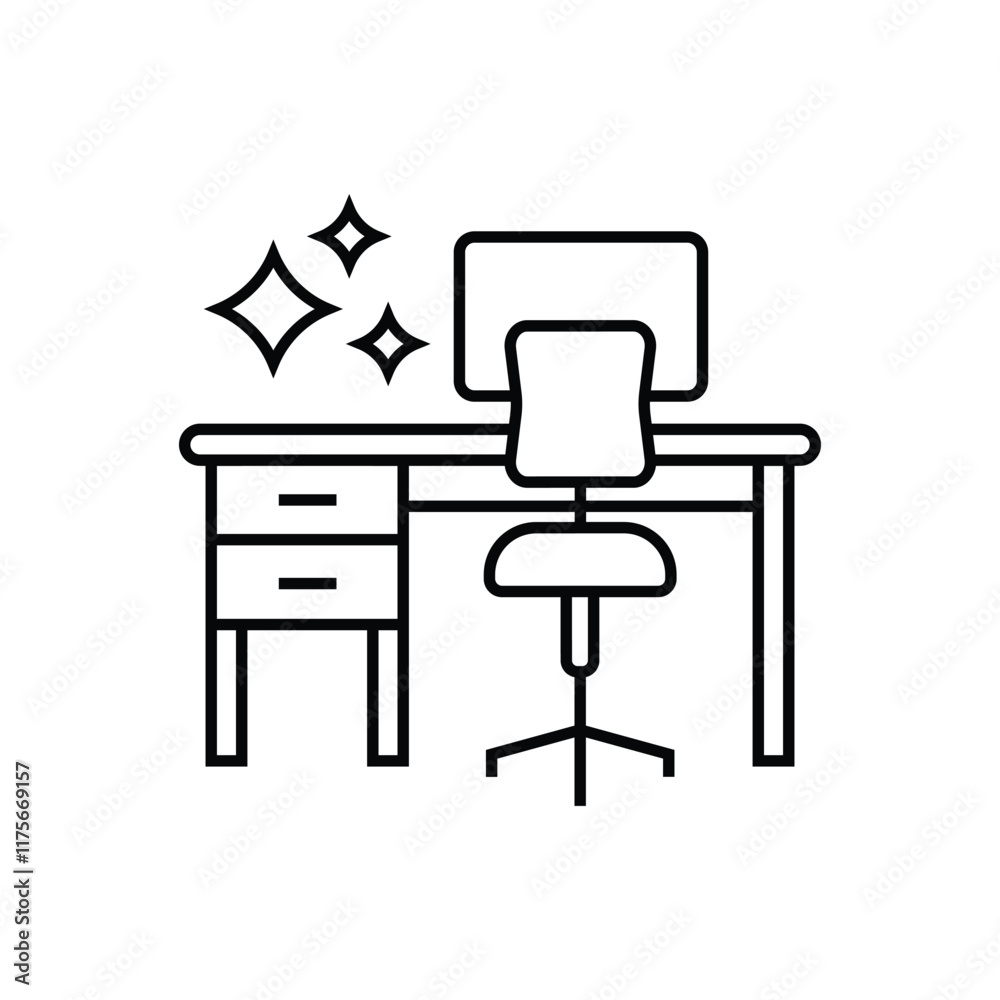 Cleaning table work, vector linear icon symbol Cleaning table work, vector linear icon symbol