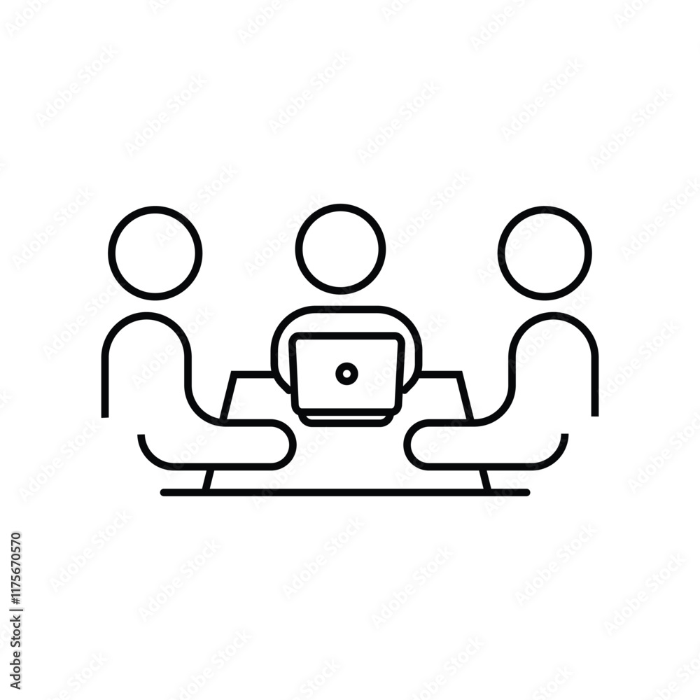 Teamwork symbol, people meeting linear icon 