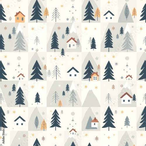 Wallpaper Mural winter pattern. winter landscape with houses Torontodigital.ca