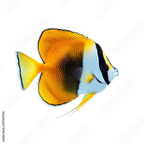 Clarion butterflyfish gracefully showcases vibrant colors against a transparent background in a stunning underwater display, Clarion Butterflyfish Isolated on transparent background photo