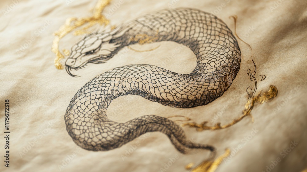 Obraz premium Hand-Drawn Snake Zodiac Symbol Design