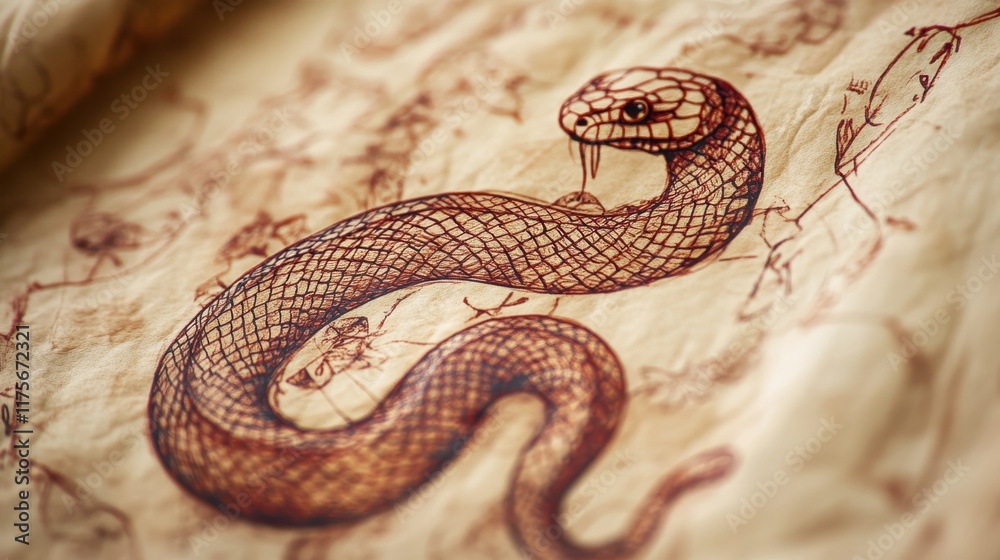 Fototapeta premium Hand-Drawn Zodiac Snake Symbol Artwork