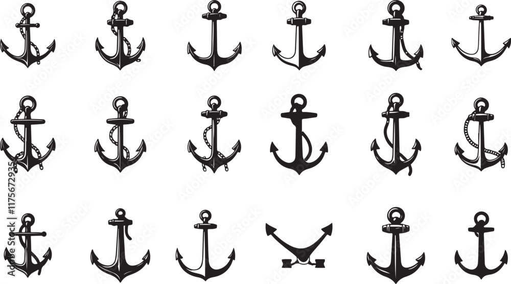 Ship Anchor Silhouettes for Nautical and Marine-Themed Designs Ship Anchor Silhouettes for Nautical and Marine-Themed Designs