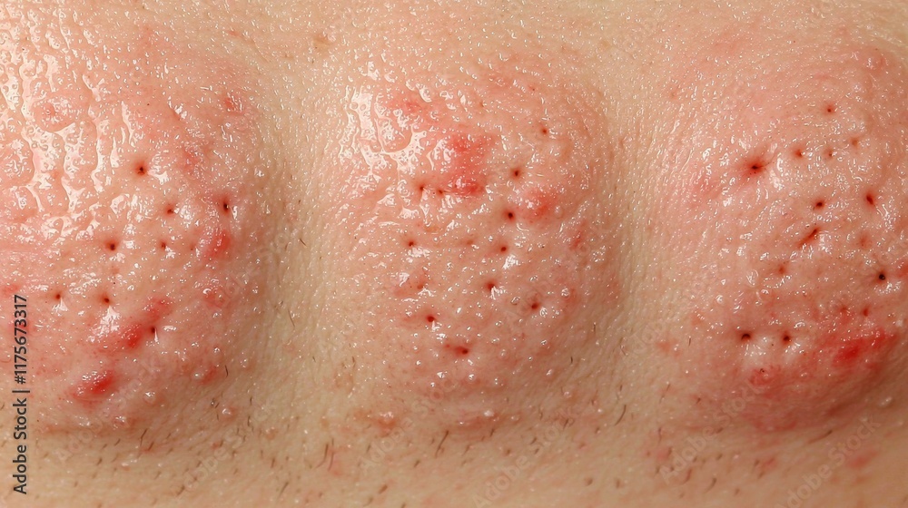 Fototapeta premium Close-Up View of Skin with Active Breakouts and Blackheads on Female Face Surface