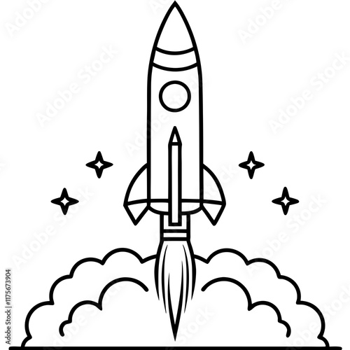 Rocket Launch Line Art Vector Illustration