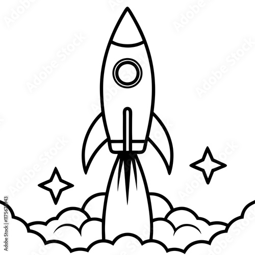 Rocket Launch Line Art Vector Illustration