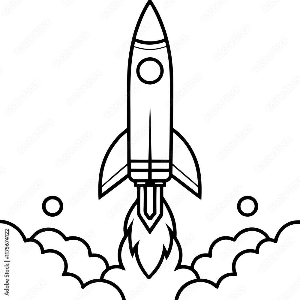 Rocket Launch Line Art Vector Illustration Rocket Launch Line Art Vector Illustration