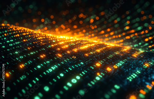 Wallpaper Mural A computer screen with a series of glowing numbers. Concept of technology and complexity Torontodigital.ca