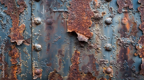 Grungy industrial background with rusty metal and peeling paint evoking urban decay and abandonment photo