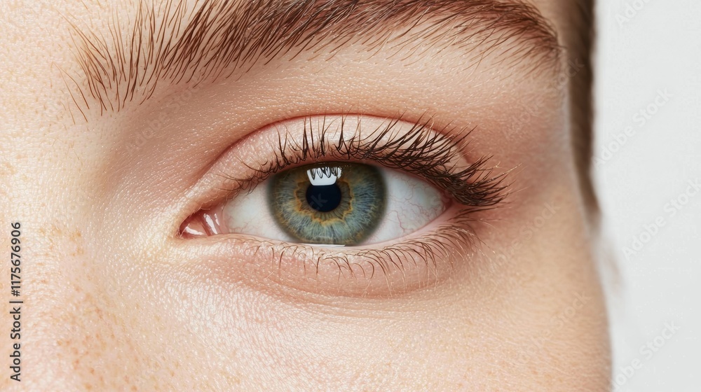 Obraz premium Close-up of a human eye showcasing mild acne and pigmentation issues in natural light