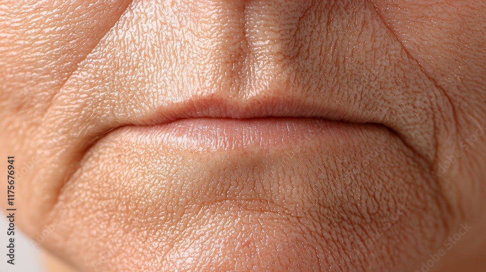 Fototapeta premium Close-Up View of Skin Texture on Cheeks with Dark Areas and Acne-Prone Features