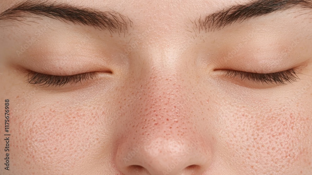 Close-Up View of Acne Prone Skin with Dark Pores and Natural Textures Close-Up View of Acne Prone Skin with Dark Pores and Natural Textures
