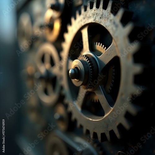 Wallpaper Mural A close-up image of a gear in focus, with other gears blurred in the background. Torontodigital.ca