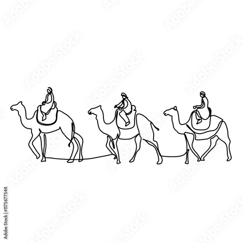 Continuous Line Drawing Of Camel. One Line Of Arabian Camel. Camel In Arabia Continuous Line Art.