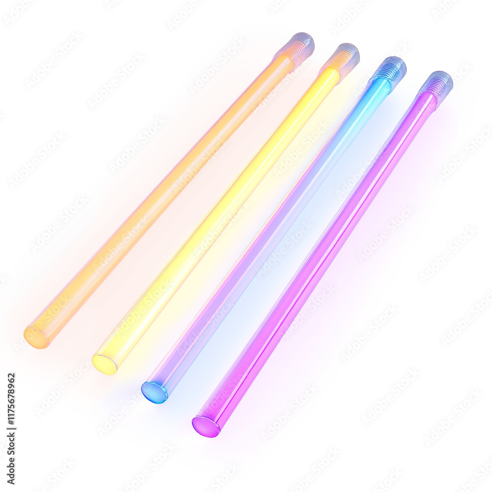 Colorful Neon Light Tubes Abstract Design on a Transparent Background Colorful Neon Light Tubes Abstract Design on a Transparent Background
