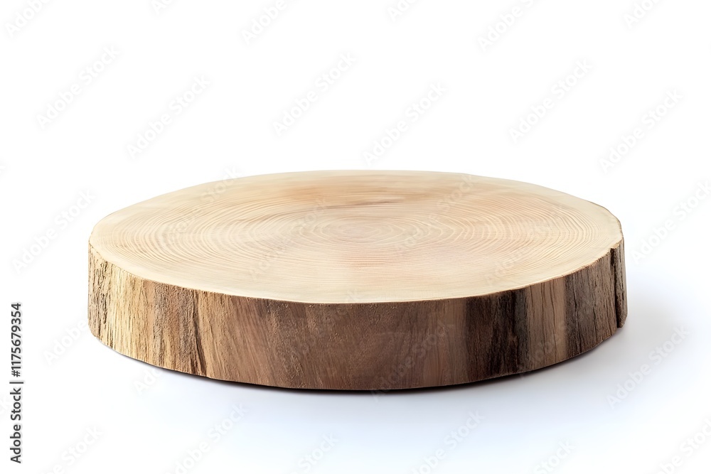 Natural Wood Round Pedestal Display Isolated on White Backdrop