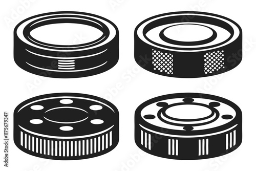 set of Hockey puck silhouette vector illustration