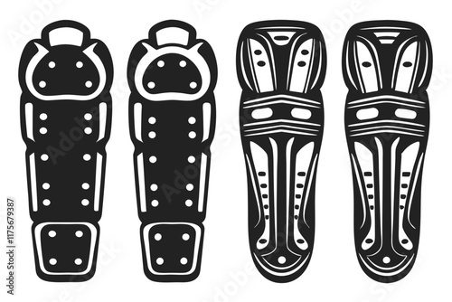 set of Hockey Shin guards silhouette vector illustration
