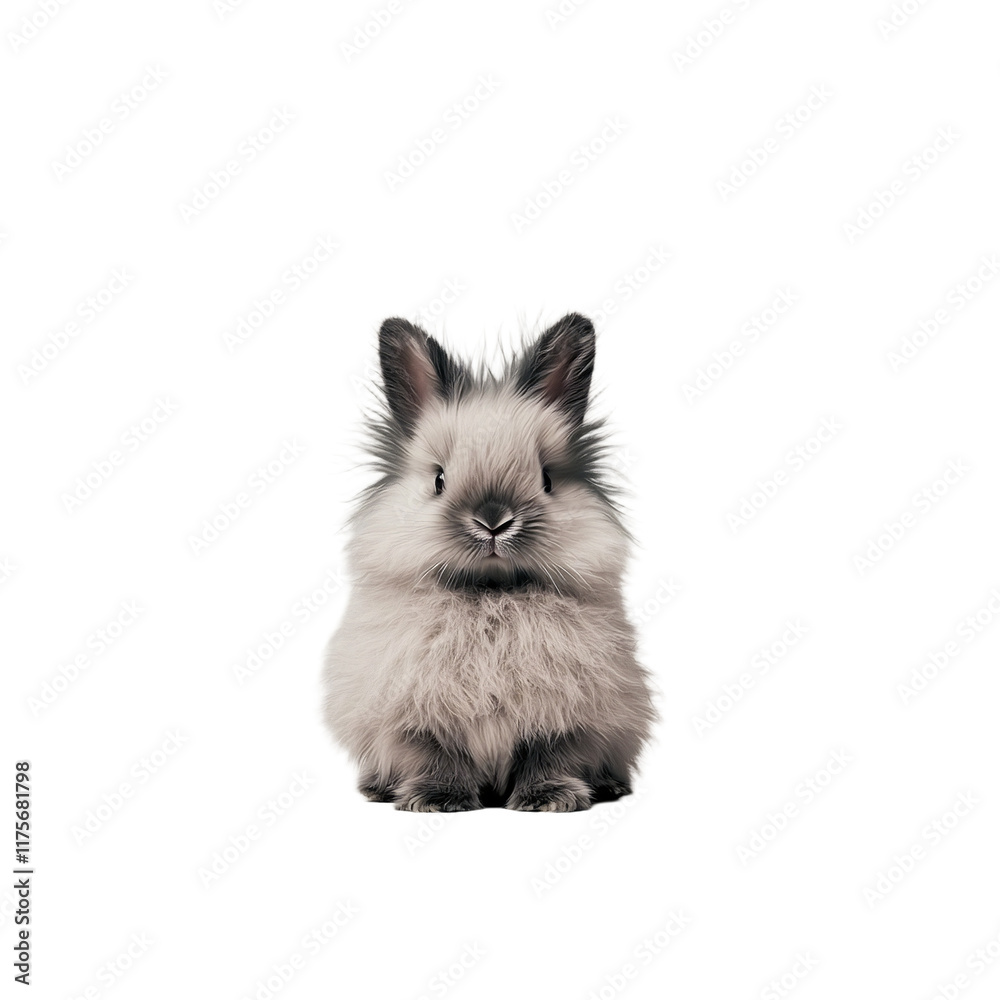 Obraz premium a small fluffy gray rabbit sitting on a transparent background, PNG image, PNG file, Generative art.