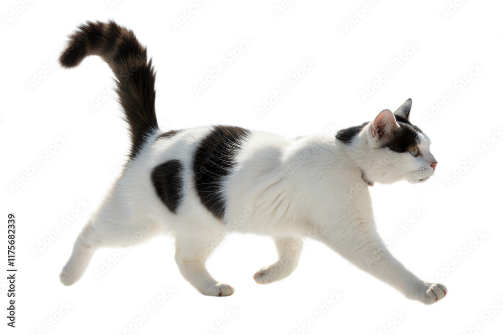 White Cat with Black Patches Running White Cat with Black Patches Running