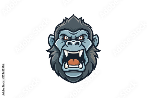 Powerful gorilla face icon with aggressive expression, designed in a modern vector style for logos, stickers, or digital artwork photo