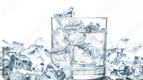 Glass of water with ice cubes in it