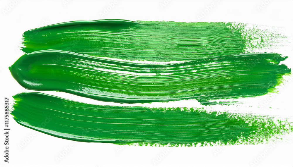 Green paint brush stroke isolated on white backdrop. Hand drawn element. Green paint brush stroke isolated on white backdrop. Hand drawn element.